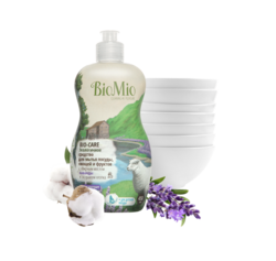 BIO-CARE Экологическое средство для мытья посуды, овощей и фруктов с эфирным маслом лаванды и экстрактом хлопка, 450 мл