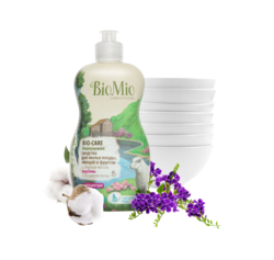 BIO-CARE Экологическое средство для мытья посуды, овощей и фруктов с эфирным маслом вербены и экстрактом хлопка, 450 мл
